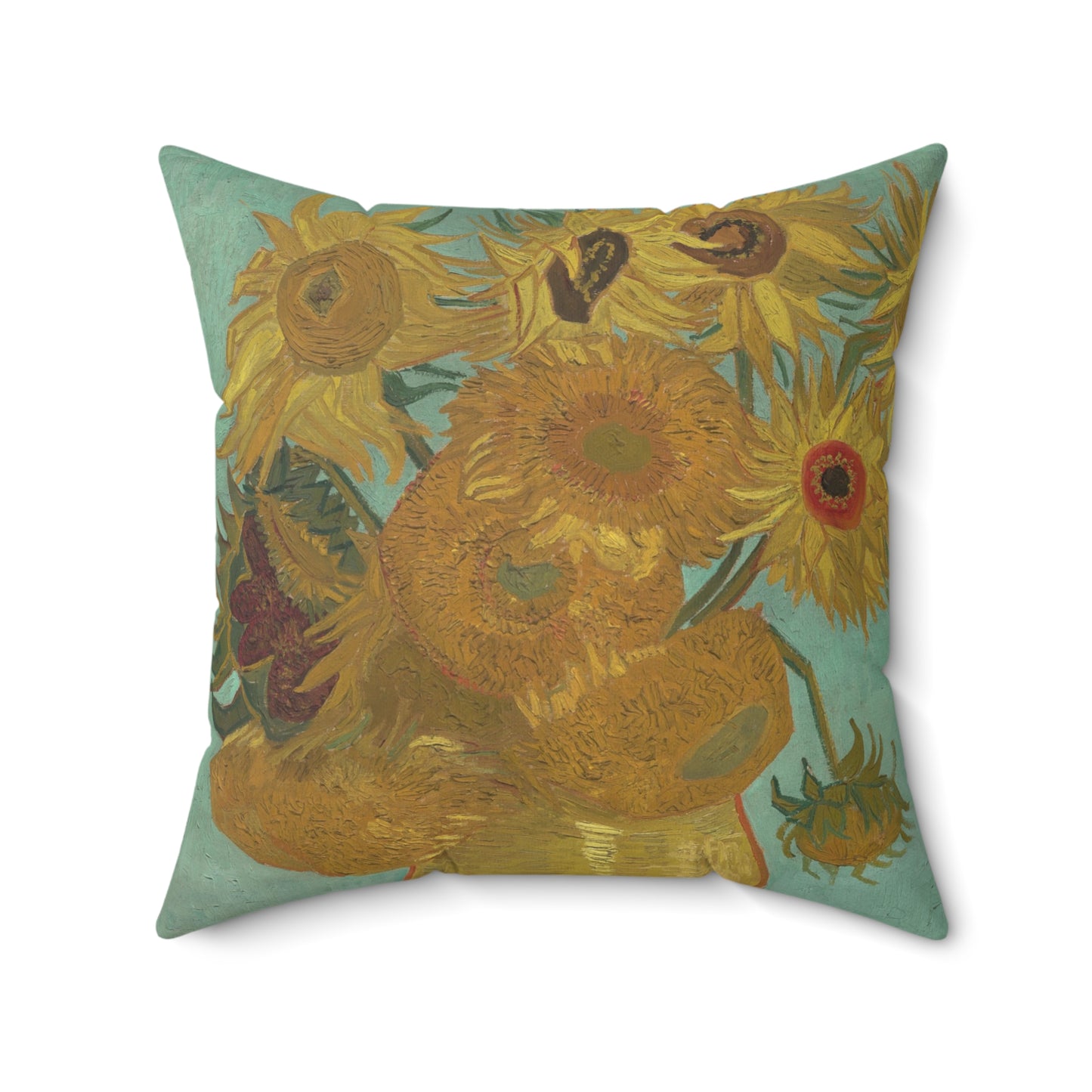 Sunflowers Teal Suede Throw Pillow