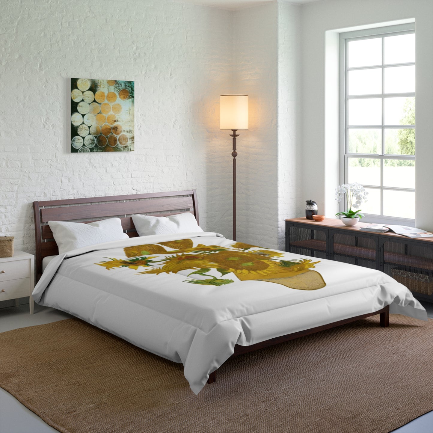 Sunflowers White Comforter - Cozy Artistic Bedding for Home Decor