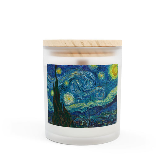Starry Night Scented Candle – 11oz Frosted Glass with Wood Lid