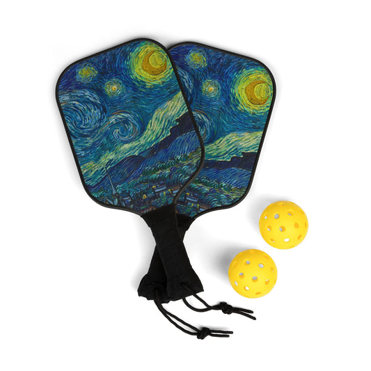 Vincent Van Gogh Inspired Pickleball Paddle Set with Balls - Sports Collection