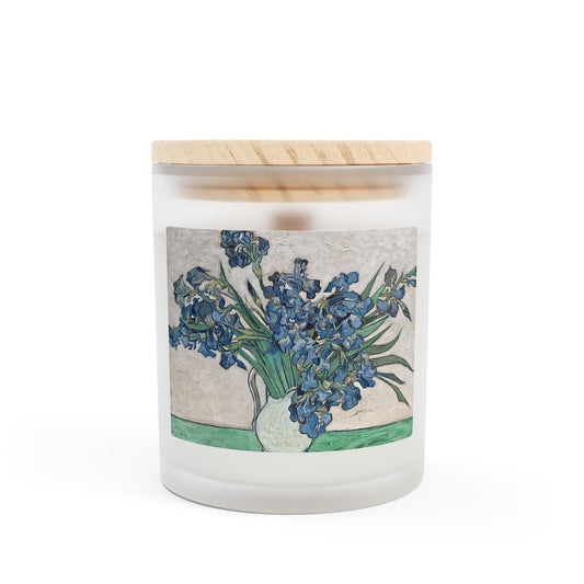Artistic Floral Scented Candle – 11oz Frosted Glass with Wood Lid