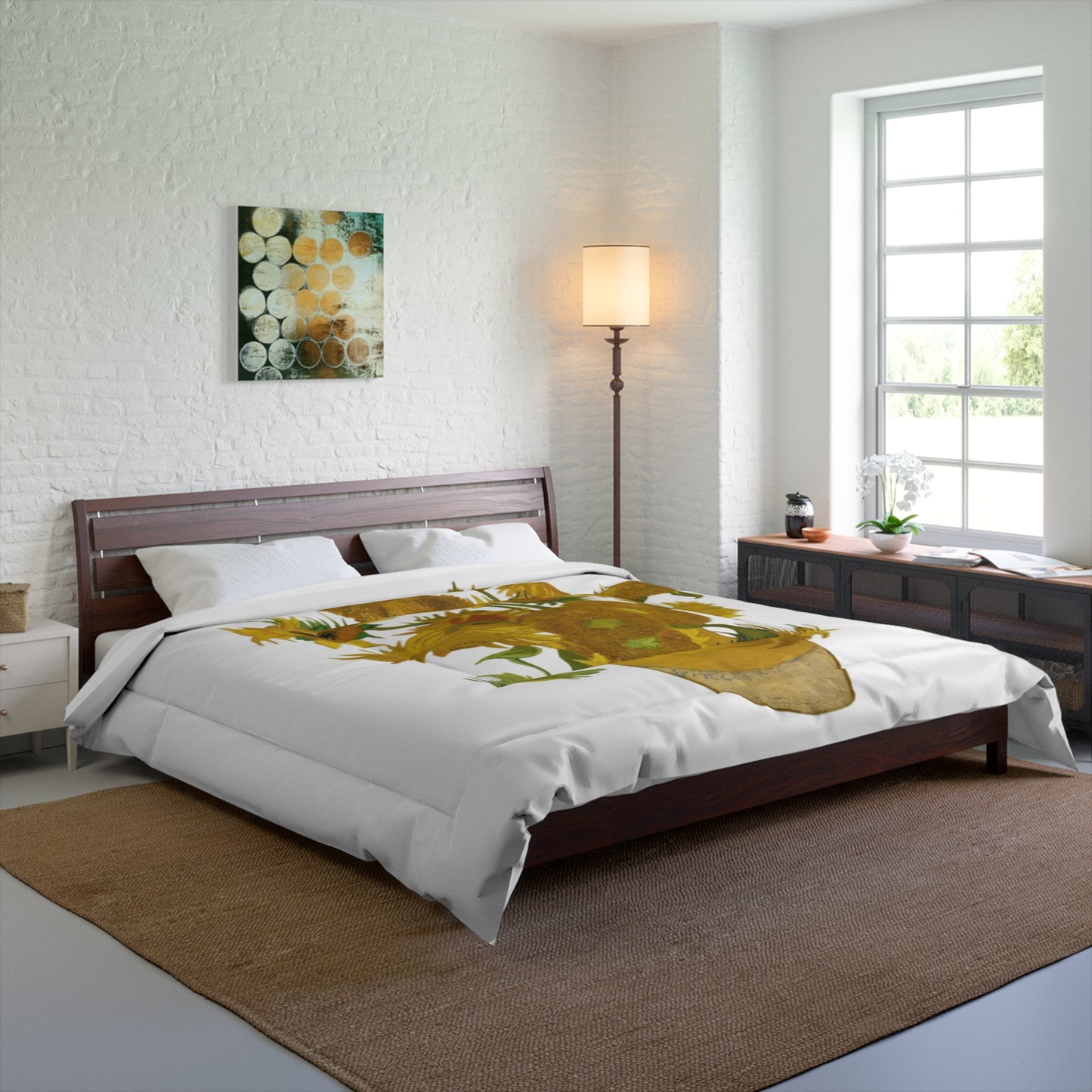 Sunflowers White Comforter - Cozy Artistic Bedding for Home Decor