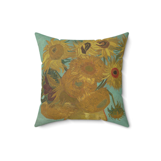 Sunflowers Teal Suede Throw Pillow